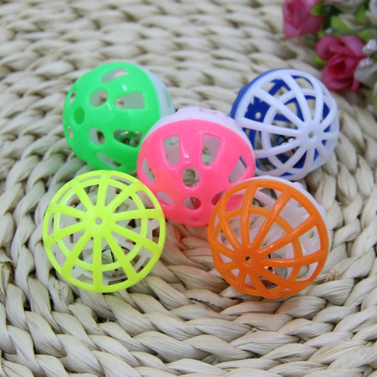 10pcs Pet Plastic Hollow Out Round Cat Hamster Play Balls Colorful Ball Chase Rattle Toys With Small Bell, Random Color