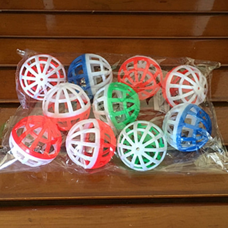 10pcs Pet Plastic Hollow Out Round Cat Hamster Play Balls Colorful Ball Chase Rattle Toys With Small Bell, Random Color
