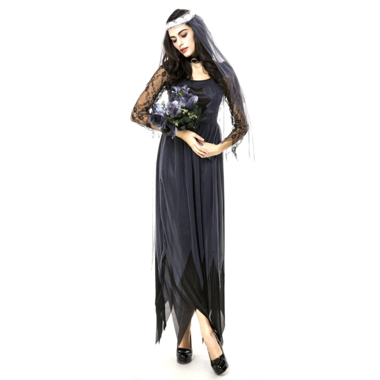 Halloween Costume Women Lace Chiffon Black Dress Ghost Bride Clothes Cosplay Game Uniforms, Size: M, Bust: 76cm, Waistline:70cm, Clothes Long:141cm