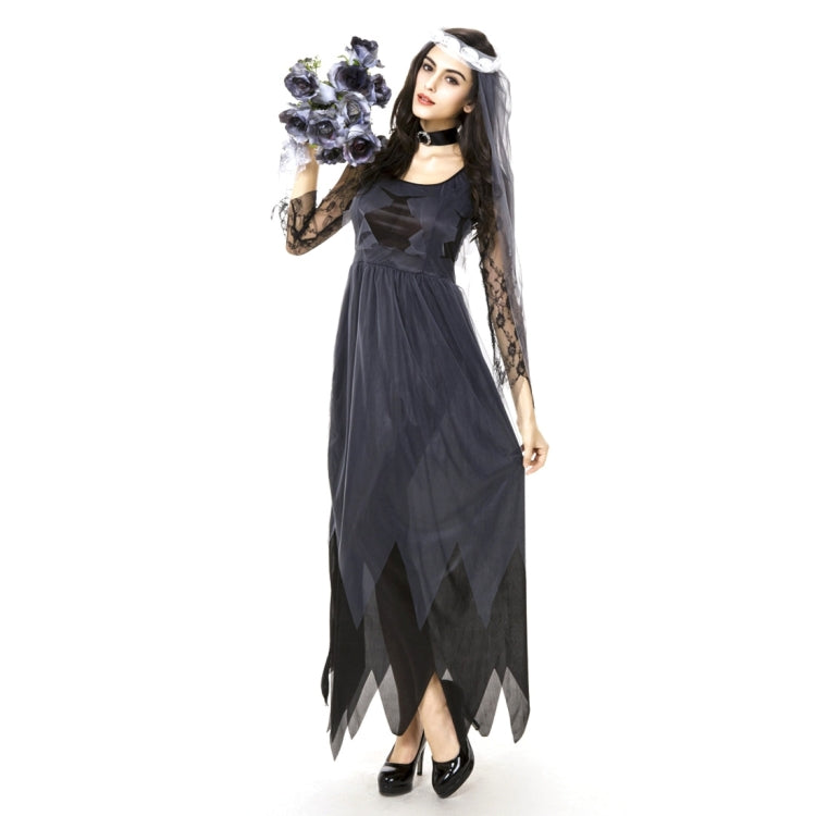 Halloween Costume Women Lace Chiffon Black Dress Ghost Bride Clothes Cosplay Game Uniforms, Size: M, Bust: 76cm, Waistline:70cm, Clothes Long:141cm