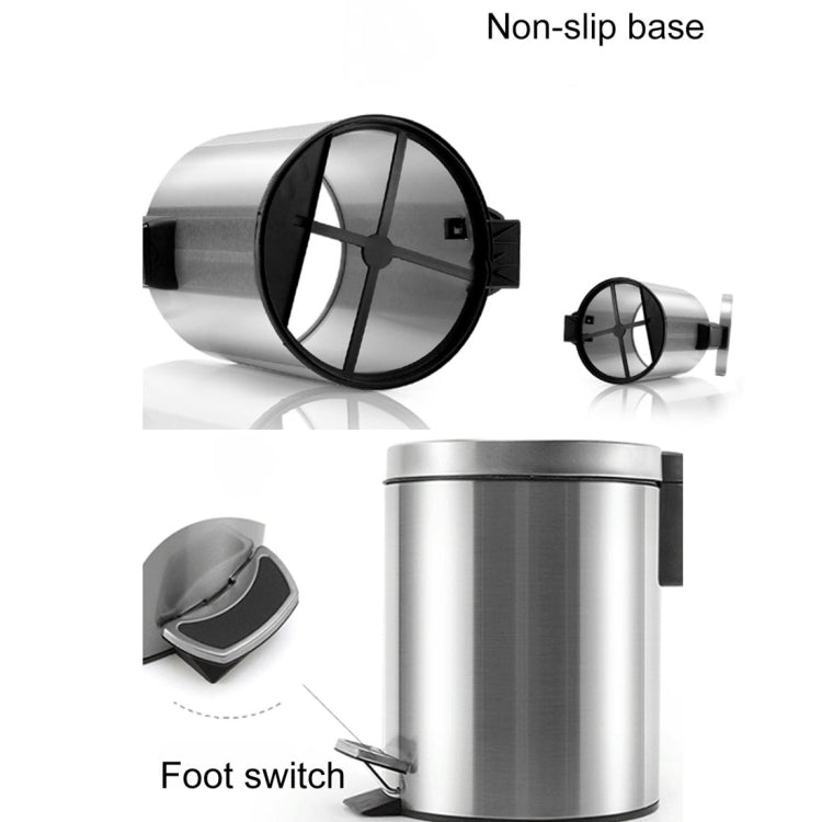 Fashion Round Stainless Steel Household Hotel Office Covered Pedal Trash Bin, Size: 5L