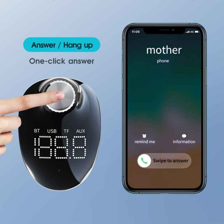 ROCK SPACE B302 18W QC3.0 Dual USB Digital Display Bluetooth Car Charger, Support 64GB U Disk & TF Card / FM / AUX / Hands-free Call, B302