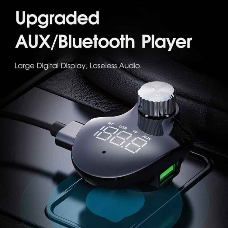 ROCK SPACE B302 18W QC3.0 Dual USB Digital Display Bluetooth Car Charger, Support 64GB U Disk & TF Card / FM / AUX / Hands-free Call, B302