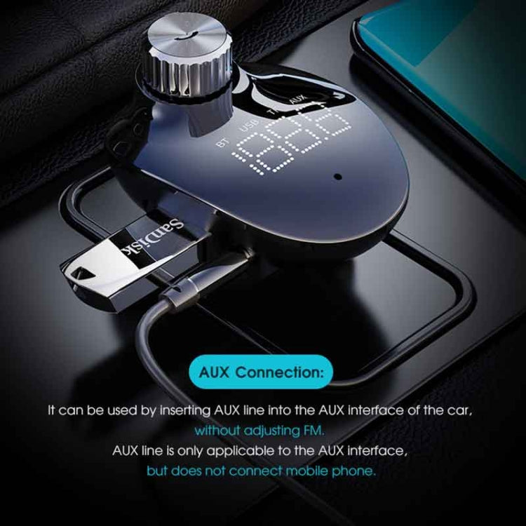 ROCK SPACE B302 18W QC3.0 Dual USB Digital Display Bluetooth Car Charger, Support 64GB U Disk & TF Card / FM / AUX / Hands-free Call, B302