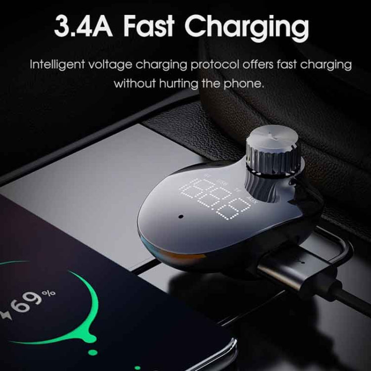 ROCK SPACE B302 18W QC3.0 Dual USB Digital Display Bluetooth Car Charger, Support 64GB U Disk & TF Card / FM / AUX / Hands-free Call, B302