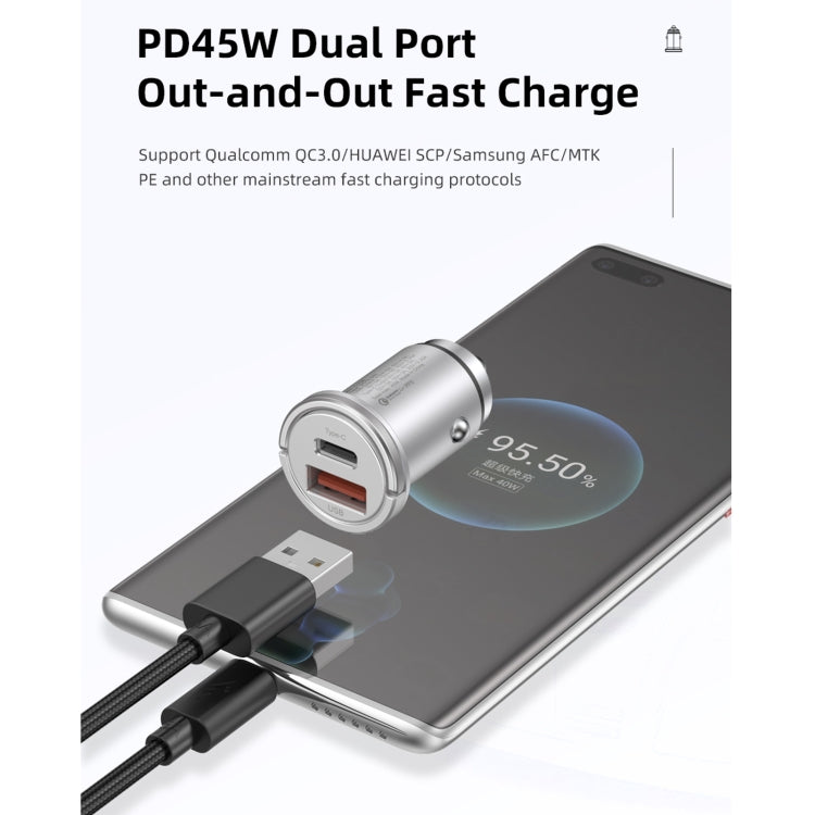 awei C-708 PD 45W USB + Type-C / USB-C Mini Car Charger, C-708
