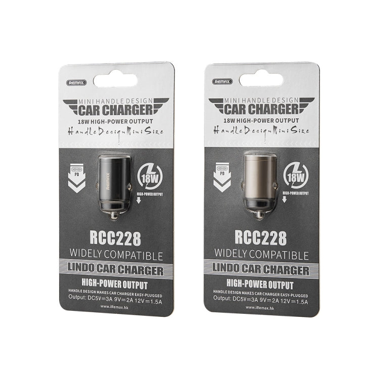 REMAX RCC228 Lindo Series PD 18W Single USB-C / Type-C Interface Fast Charge Car Charger, PD 18W Silver, PD 18W Tarnish