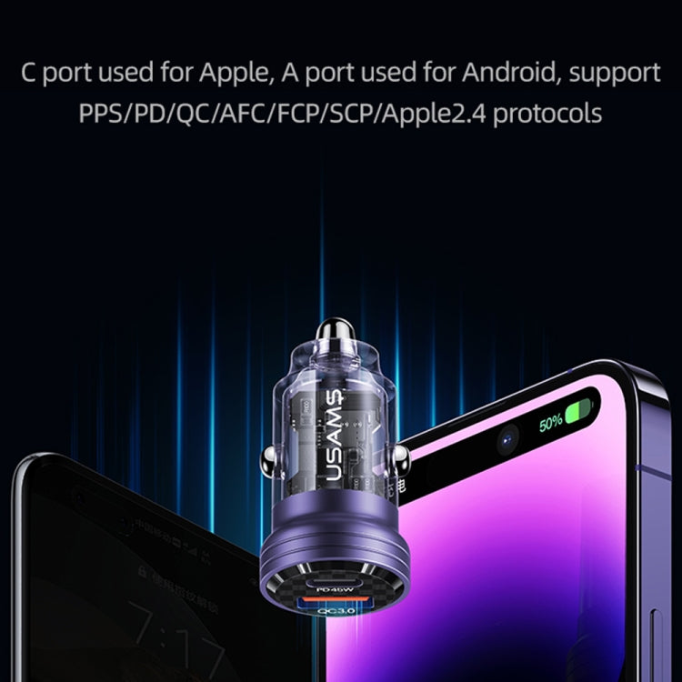 USAMS US-CC175 C35 45W Aluminum Alloy Transparent Dual USB Port Mini Car Charger