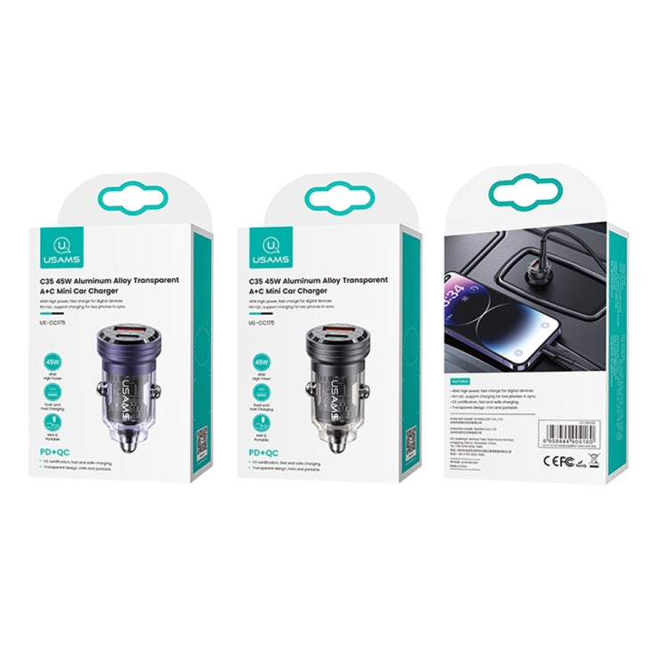 USAMS US-CC175 C35 45W Aluminum Alloy Transparent Dual USB Port Mini Car Charger