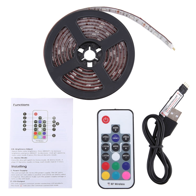 60 LEDs SMD 5050 with 50cm USB Interface Cable & 17 Keys Remote Control, DC 5V