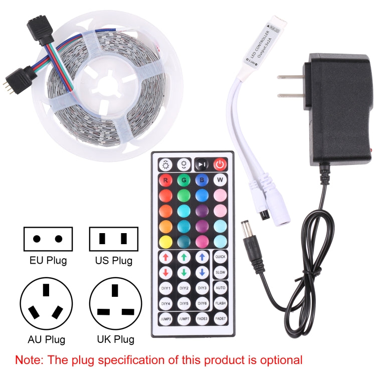 Bare Board 2835 SMD RGB LED Rope Light, 60 LED/m, Length: 5m, 12V 2A 100-240V, with 44-key Remote Control