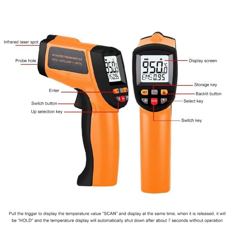 Infrared Thermometer, Temperature Range: -50 - 380 Degrees Celsius