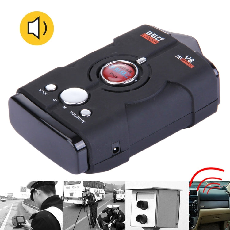 V8 Black 180 Degrees Full-Band Scanning Advanced Radar Detectors and Laser Defense Systems, Built-in Loud Speaker (English Only), Detectable Distance: 200-400m