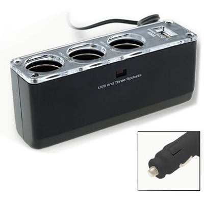 3 Triple Socket 12V/24V Car Cigarette Lighter USB Power, 3 Triple Socket
