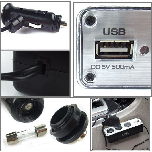 3 Triple Socket 12V/24V Car Cigarette Lighter USB Power, 3 Triple Socket