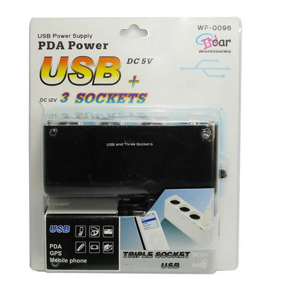 3 Triple Socket 12V/24V Car Cigarette Lighter USB Power, 3 Triple Socket