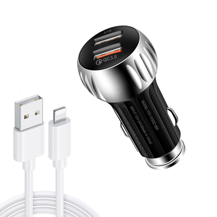 YSY-310QC18W QC3.0 Dual Port USB Car Charger + 3A USB to 8 Pin Data Cable, Cable Length: 1m, YSY-310QC18W with 8 Pin Cable, with 8 Pin Cable