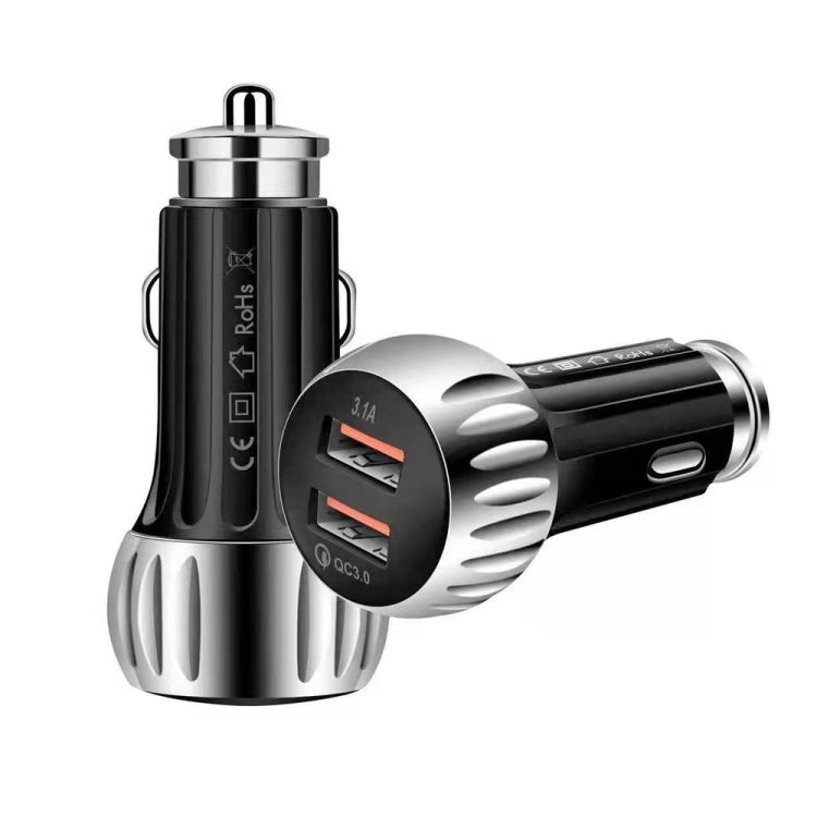 YSY-310QC18W QC3.0 Dual Port USB Car Charger + 3A USB to Micro USB Data Cable, Cable Length: 1m, YSY-310QC18W with Micro USB Cable, with Micro USB Cable