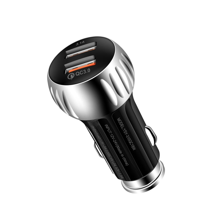 YSY-310QC18W QC3.0 Dual Port USB Car Charger + 3A USB to Micro USB Data Cable, Cable Length: 1m, YSY-310QC18W with Micro USB Cable, with Micro USB Cable