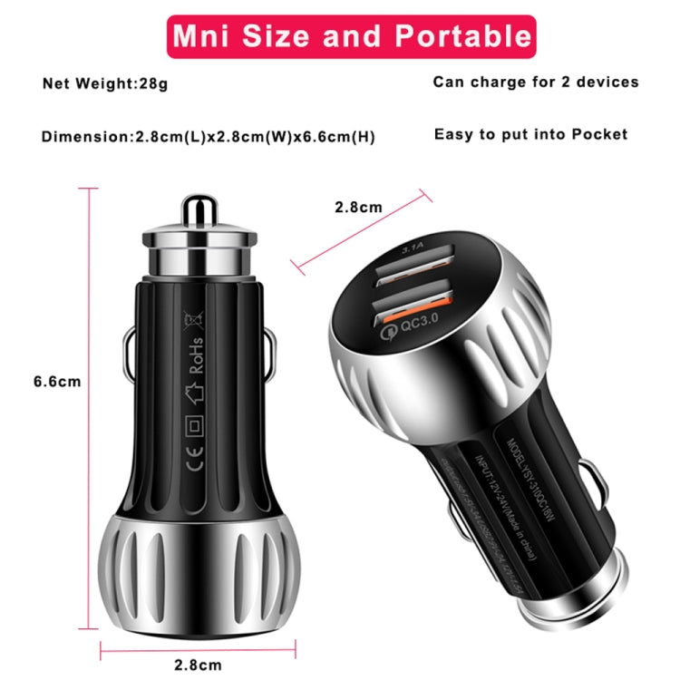 YSY-310QC18W QC3.0 Dual Port USB Car Charger + 3A USB to Micro USB Data Cable, Cable Length: 1m, YSY-310QC18W with Micro USB Cable, with Micro USB Cable