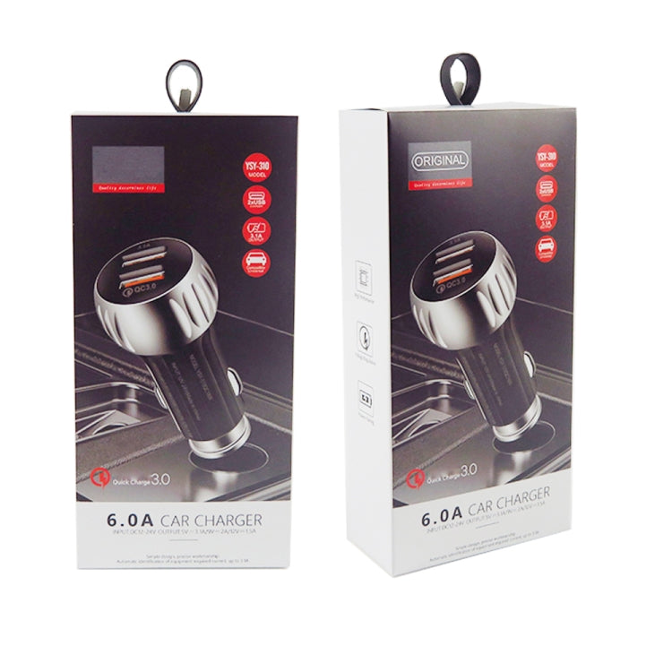 YSY-310QC18W QC3.0 Dual Port USB Car Charger + 3A USB to Micro USB Data Cable, Cable Length: 1m, YSY-310QC18W with Micro USB Cable, with Micro USB Cable