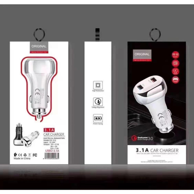 YSY-312 2 in 1 18W Portable QC3.0 Dual USB Car Charger + 1m 3A USB to Micro USB Data Cable Set, with Micro USB Cable