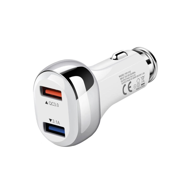 YSY-312 2 in 1 18W Portable QC3.0 Dual USB Car Charger + 1m 3A USB to USB-C / Type-C Data Cable Set, with USB-C / Type-C Cable