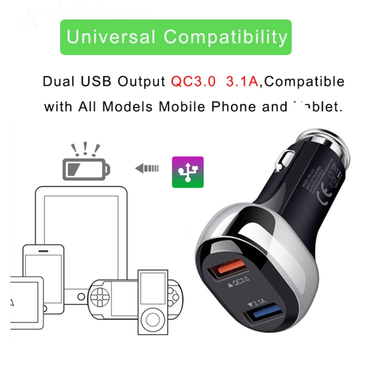 YSY-312 2 in 1 18W Portable QC3.0 Dual USB Car Charger + 1m 3A USB to USB-C / Type-C Data Cable Set, with USB-C / Type-C Cable