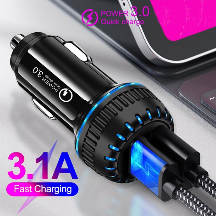 YSY-349 QC3.0 Dual USB Port Car Charger + 1m 3A USB to Micro USB Data Cable, with Micro USB Cable
