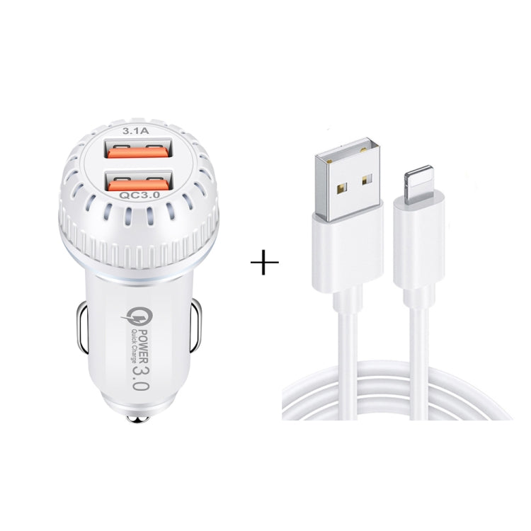 YSY-349 QC3.0 Dual Port USB Car Charger + 3A USB to 8 Pin Data Cable, Length: 1m, with 8 Pin Cable
