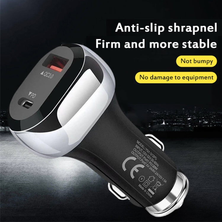 YSY-312PD PD 20W USB-C / Type-C + QC3.0 18W USB Interface 38W High-power Car Charger, PD 20W