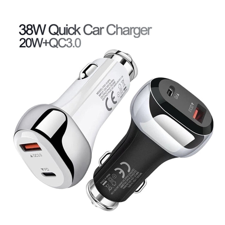 YSY-312PD QC3.0 18W USB + PD 20W USB-C / Type-C Car Charger with USB to Micro USB Data Cable, PD 20W with Micro USB Cable