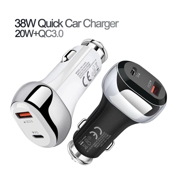 YSY-312PD QC3.0 18W USB + PD 20W USB-C / Type-C Car Charger with Type-C to 8 Pin Data Cable, PD 20W with Type-C to 8 Pin Cable