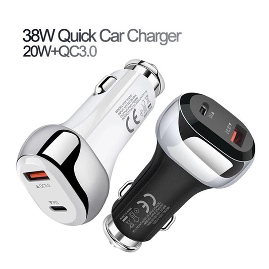 YSY-312PD QC3.0 18W USB + PD 20W USB-C / Type-C Car Charger with Type-C to 8 Pin Data Cable, PD 20W with Type-C to 8 Pin Cable