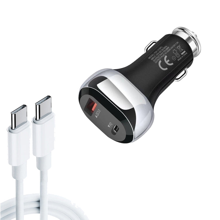 YSY-312PD QC3.0 18W USB + PD 20W USB-C / Type-C Car Charger with Type-C to Type-C Data Cable, PD 20W with Type-C to Type-C Cable