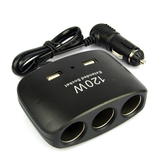 120W Car Cigarette Lighter Adapter, 3-Socket Cigarette Lighter Splitter with Dual USB Car Charger for iPhone iPad Samsung GPS Dashcam, 120W