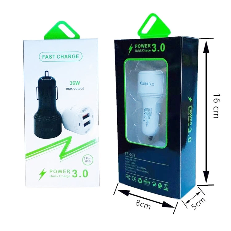 TE-092 36W Dual QC3.0 USB Fast Car Charger + USB to Micro USB Data Cable Set, with Micro USB Cable