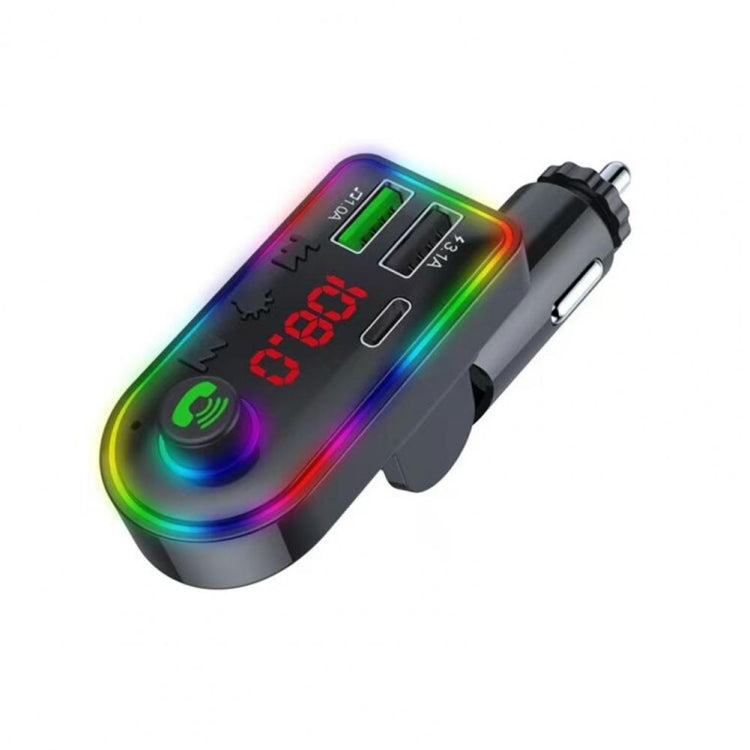F8 Car FM Transmitter Colorful Light Type-C Car MP3 Player, F8