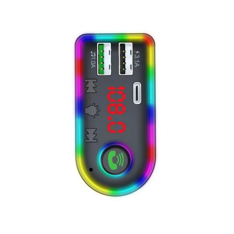 F8 Car FM Transmitter Colorful Light Type-C Car MP3 Player, F8