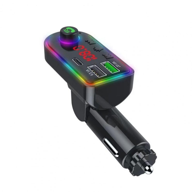 F8 Car FM Transmitter Colorful Light Type-C Car MP3 Player, F8