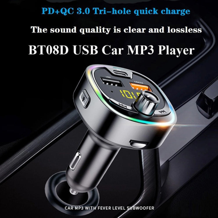 BT08D FM Transmitter Hands-free Car Kit MP3 Audio Player with QC3.0 + PD18W 5A Auto Fast Charger FM Modulator, BT08D