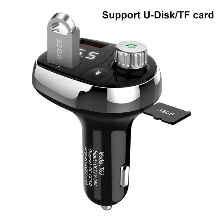 T62 Dual USB QC 3.0 Fast  Charger Bluetooth 5.0 Adapter MP3 Player Handsfree Car Kit FM Transmitter, T62