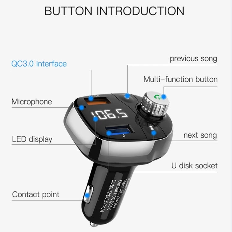 T62 Dual USB QC 3.0 Fast  Charger Bluetooth 5.0 Adapter MP3 Player Handsfree Car Kit FM Transmitter, T62