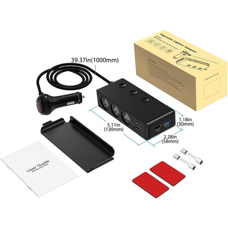 TR30 QC 3.0 Multifunctional 3 Cigarette Lighter  High Power Car Charger