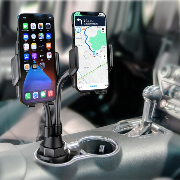 Versatile Car Cup Holder with Adjustable Dual Phone Mount Cradle