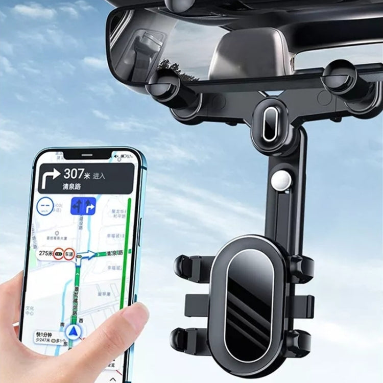 Versatile 360° Rotating Car Rearview Mirror Mobile Phone Mount - Foldable & Adjustable