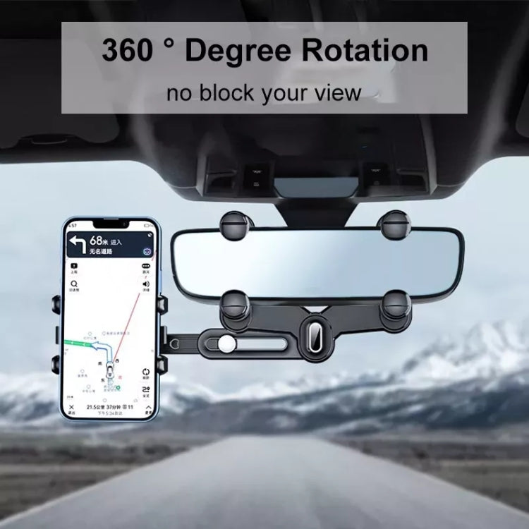 Versatile 360° Rotating Car Rearview Mirror Mobile Phone Mount - Foldable & Adjustable