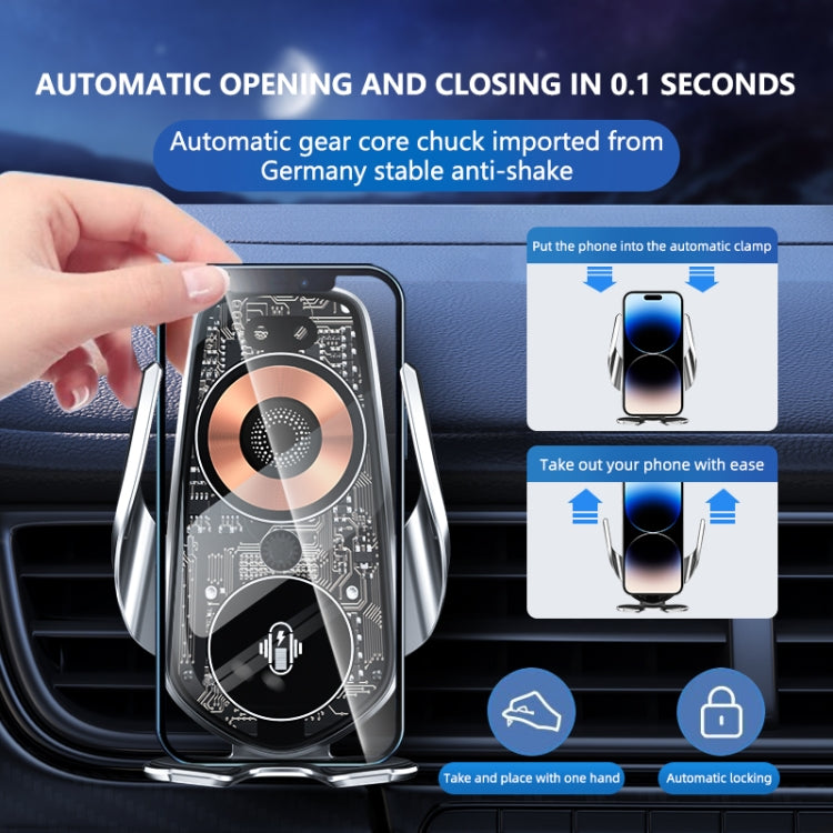 Magnetic Wireless Car Charger with Automatic Phone Clamping and Universal Vent Mount