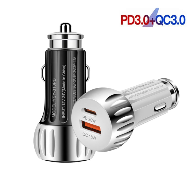 YSY-310PD 38W PD20W USB-C + QC3.0 18W USB Dual Port Fast Car Charger, YSY-310PD Black, YSY-310PD White