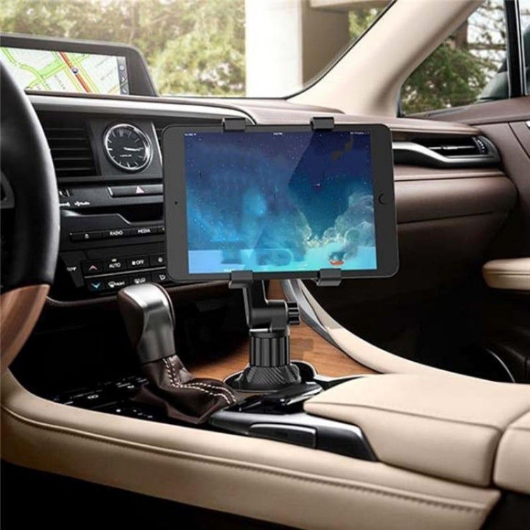 Universal Adjustable Car Tablet Mount with Rotating Shaft and Heavy Base for Cup Holders